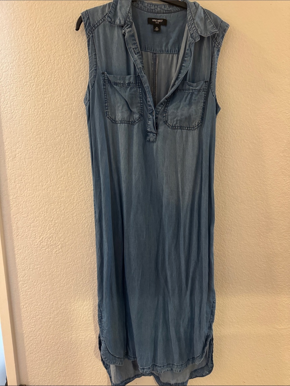 Nine West Sleeveless Chambray Maxi Dress in Denim Blue